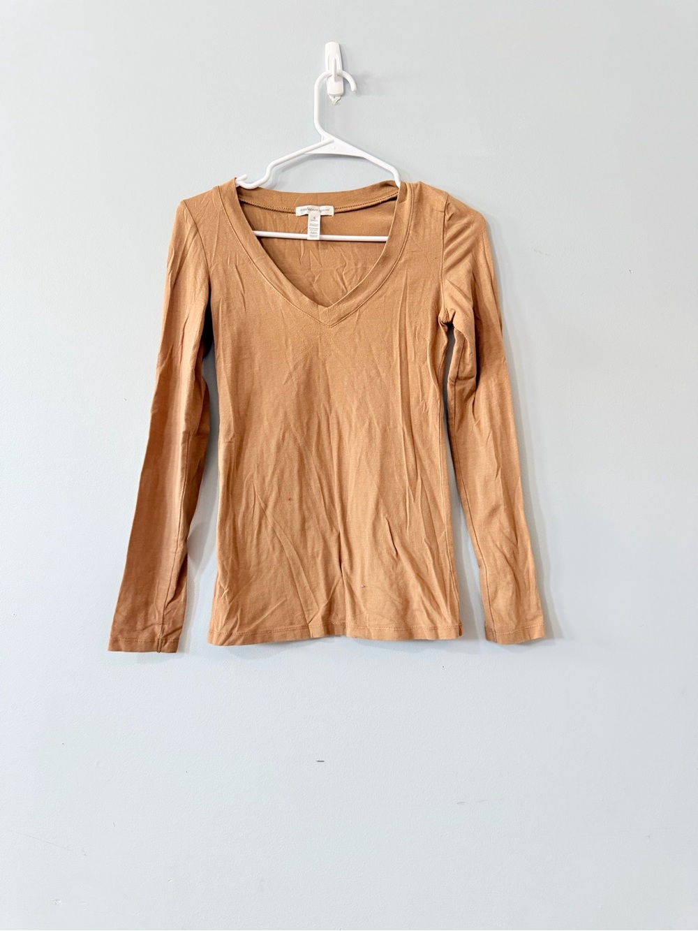 Ambiance Apparel Women's Long Sleeve V-Neck Top - Camel